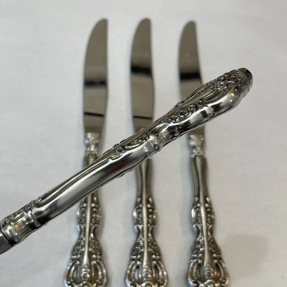 Set 4 Oneida Michelangelo Dinner Knives Cube Mark Stainless Ornate Flatware 9